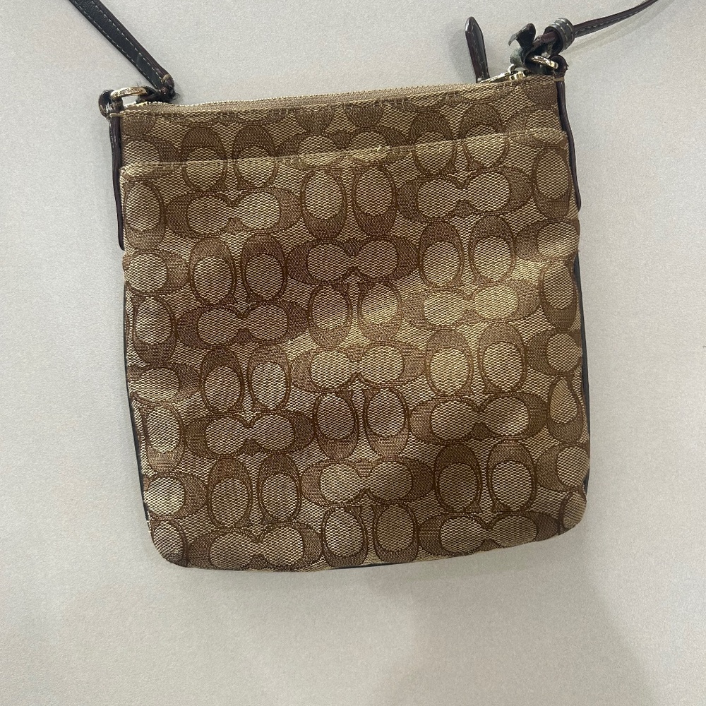 Coach Signature Crossbody Monogram Swingpack Khaki/Brown Varsity Stripe